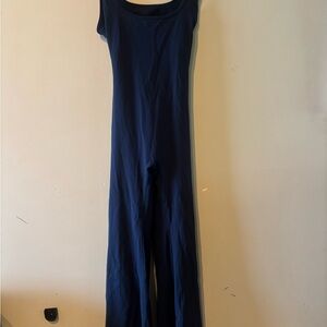 Navy Blue Jumpsuit with Flowing Wide-Leg Design & scrunched booty